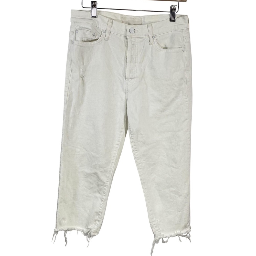 Mother Superior Jeans Womens 26 White The Almost Saint Button Fly Raw Hem USA‎